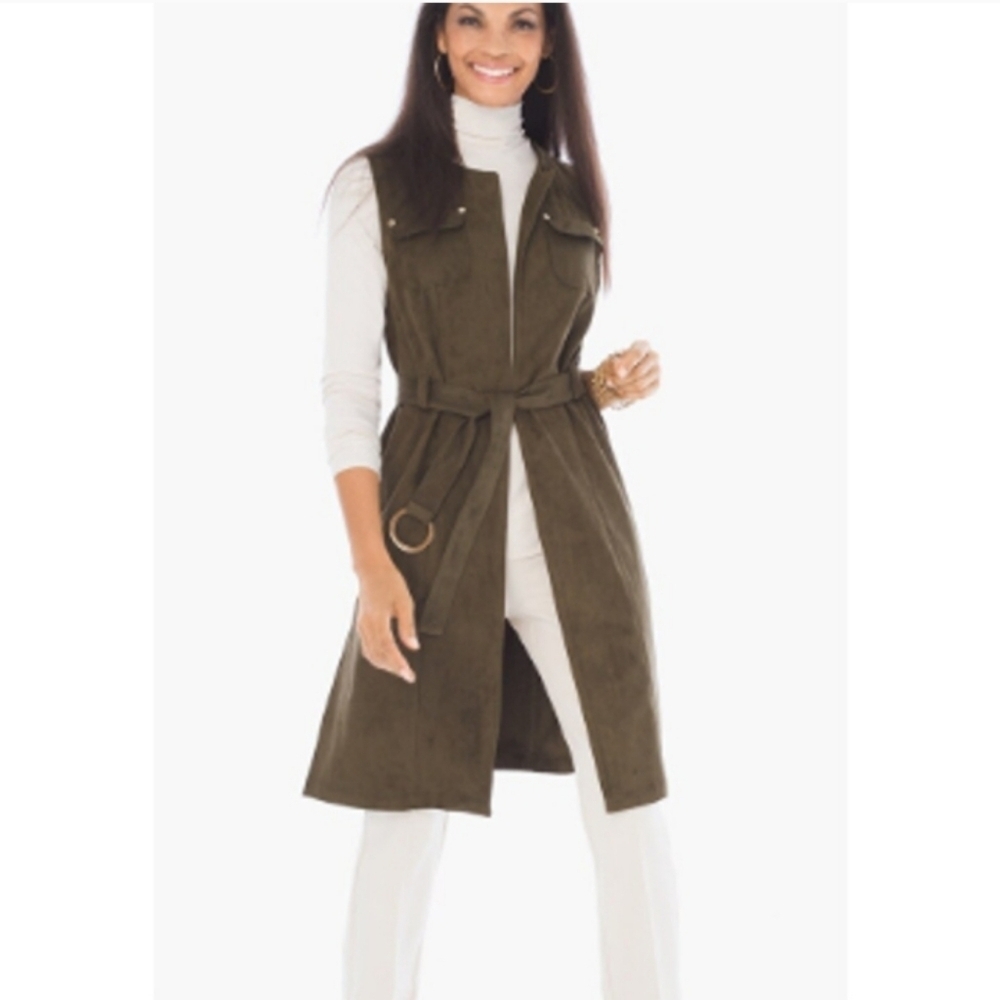 Chico’s women vegan suede open cardigan belted casual women size 2 (L/12)